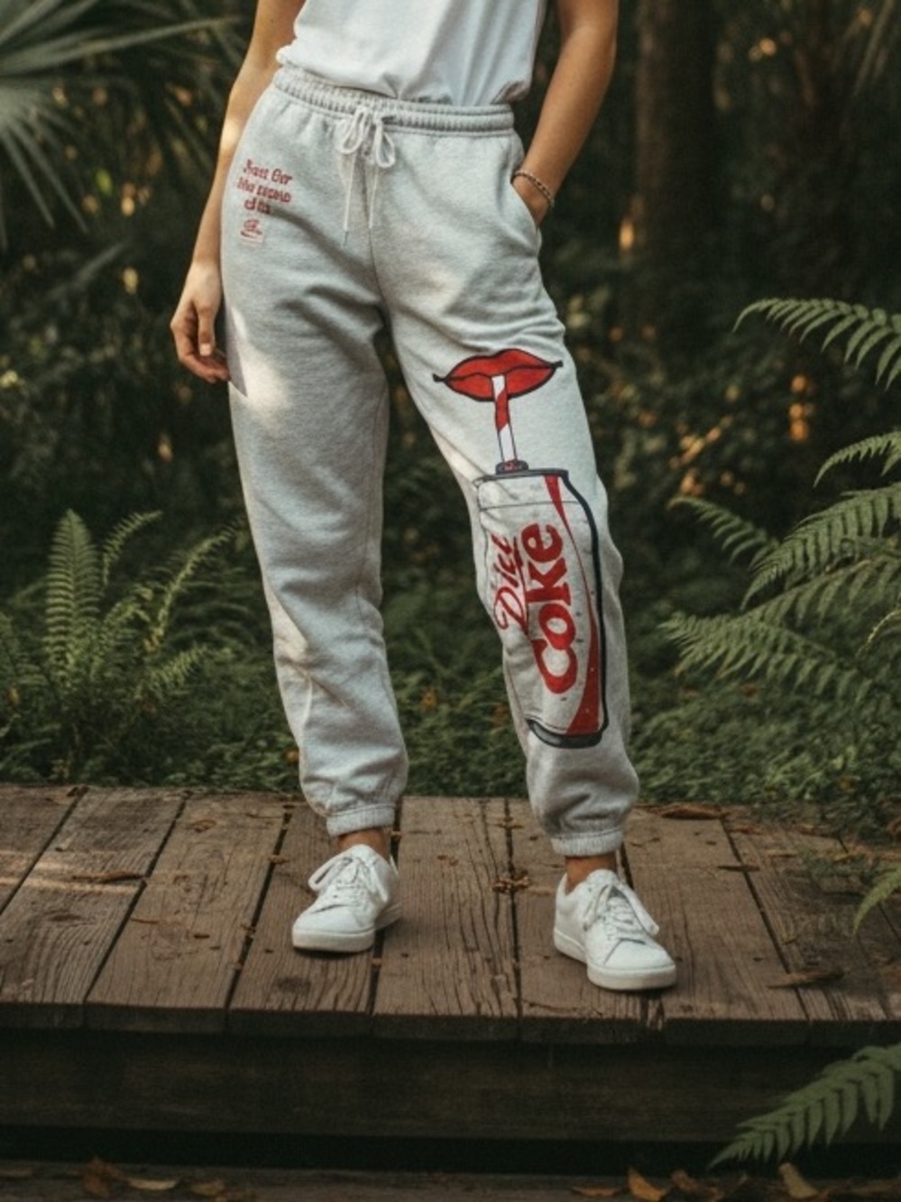 Diet Coke Graphic Sweatpants - Light Gray with Red Accent